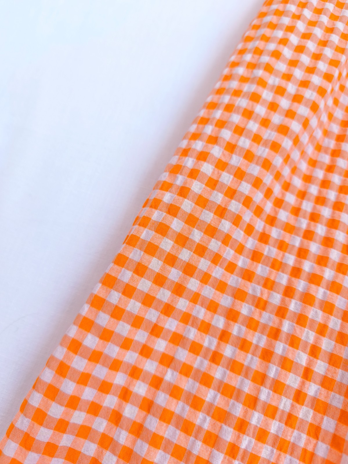 By Bati Orange Gingham Smocked Midi Dress Tie Strap Cottagecore Stretch S 36
