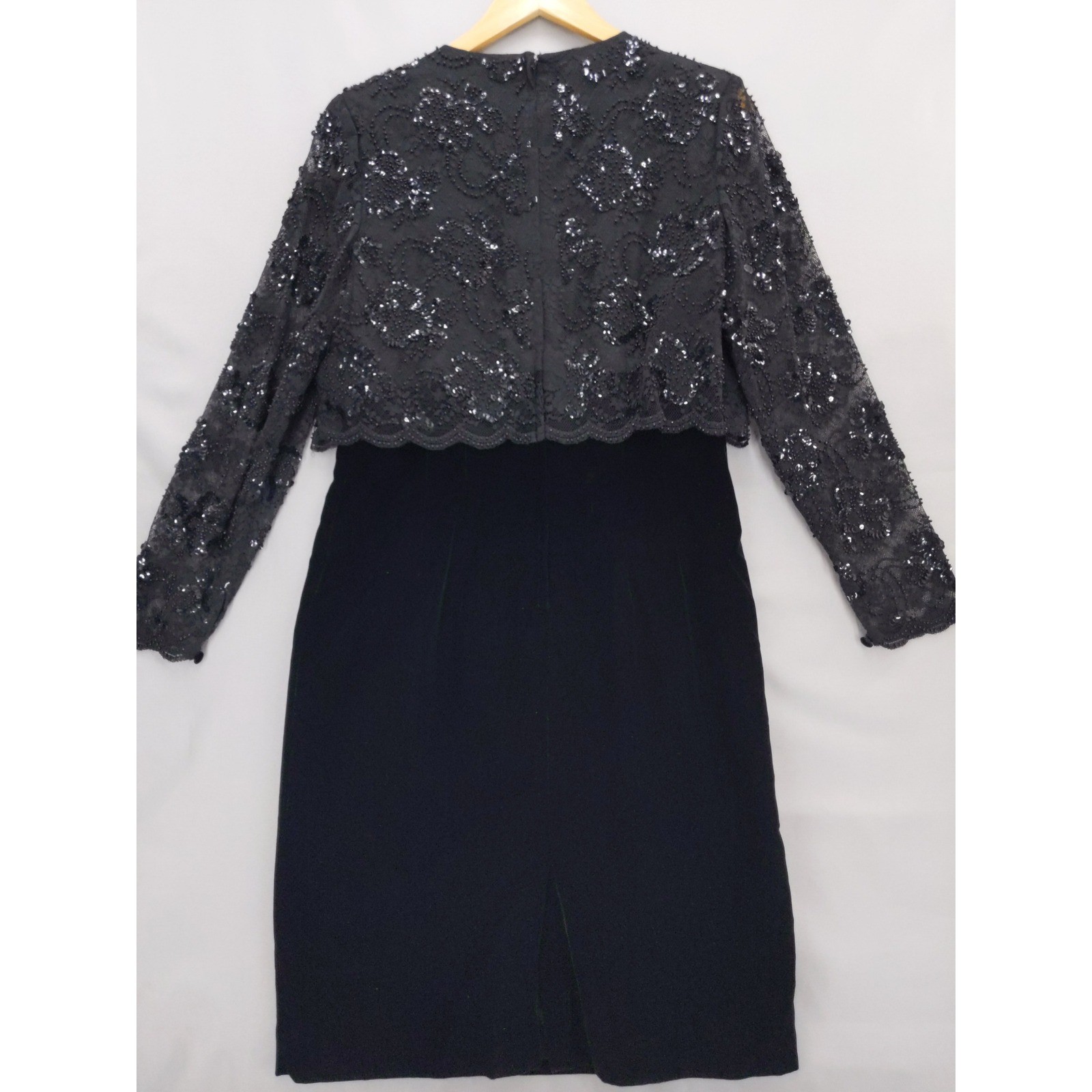 Talbots Sheath Dress Women 10 Black Sequin Beaded Lace Velvet Long Sleeve Formal