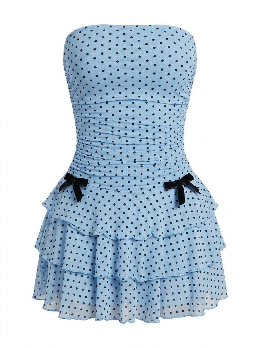 Polka Dot Ruched Ruffle Mini Dress