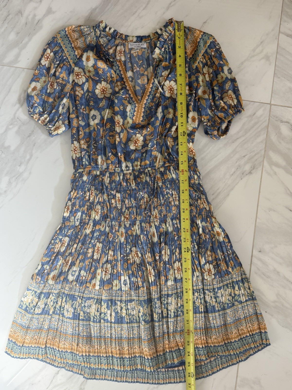 Current Air Womens Fit & Flare Dress Blue Floral Short Sleeve Size S