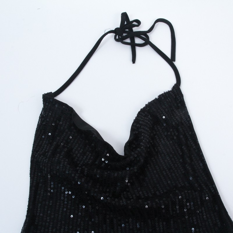 Blush Mark Small Black Sequin Mini Dress Backless Cowl Neck Clubwear Party Spark