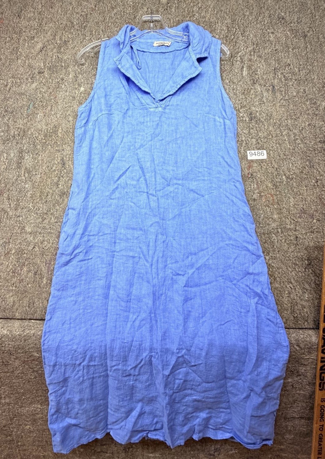 Valentina Naldi Dress Casual Sleeveless 100% Linen Blue Small Made in Italy
