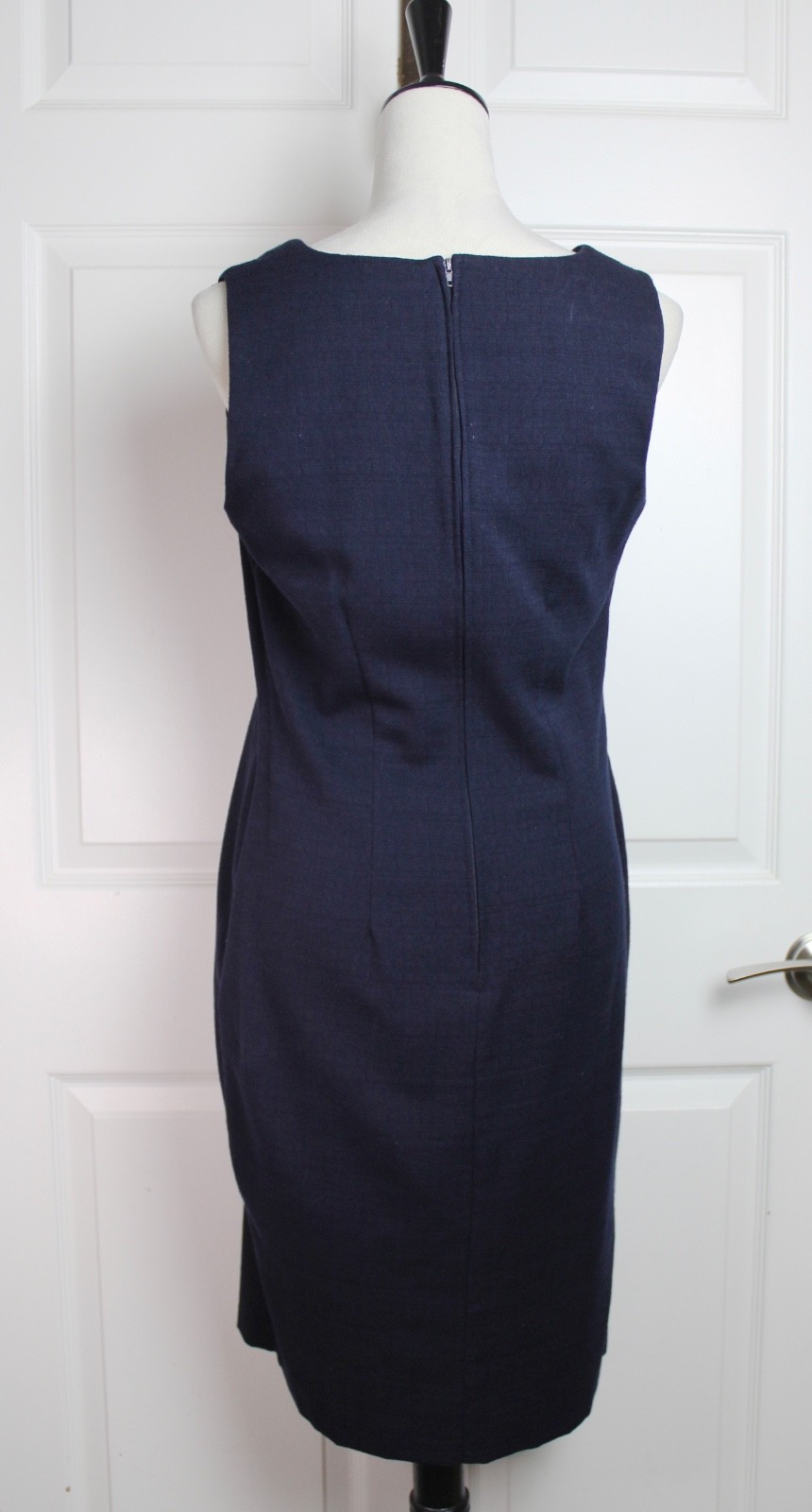 VTG Alfred Dunner Navy Blue Sleeveless Shift Dress Textured Linen-Like Fabric 8