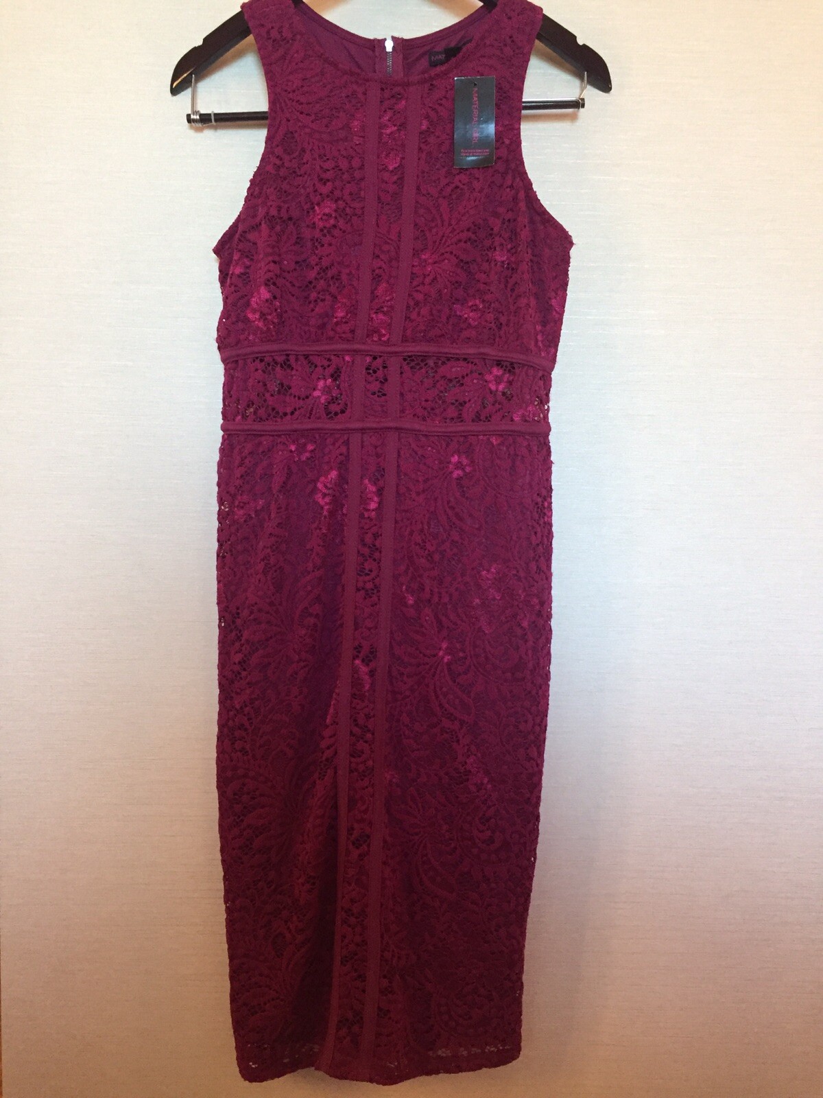 MATERIAL GIRL Raspberry Radiance Lace Bodycon Dress Juniors Sz L Sleeveless NWT