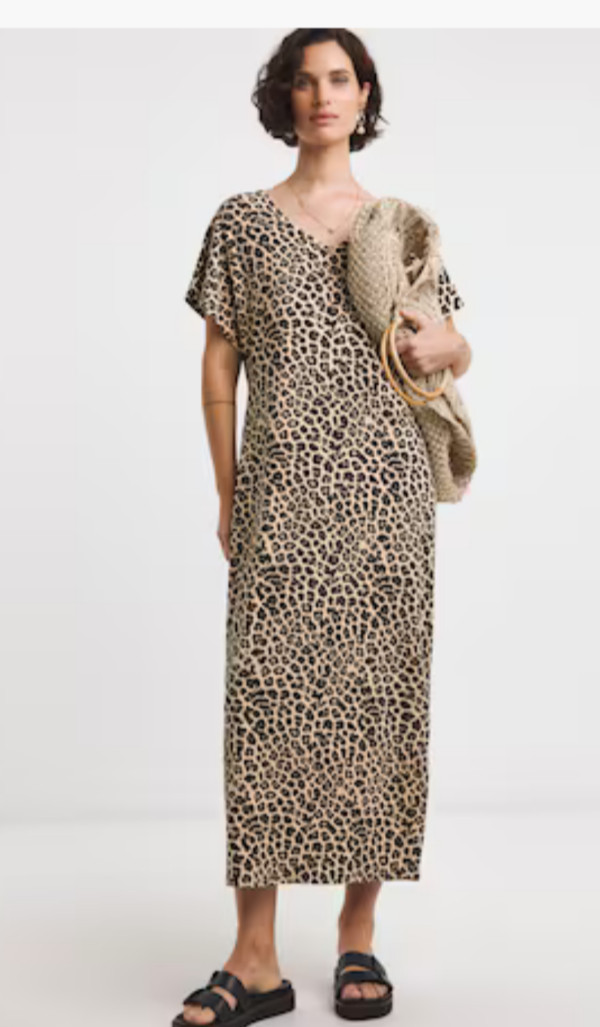 JD WILLIAMS Midi Dress Womens Size 8 V Neck Short Sleeve Leopard Print NEW
