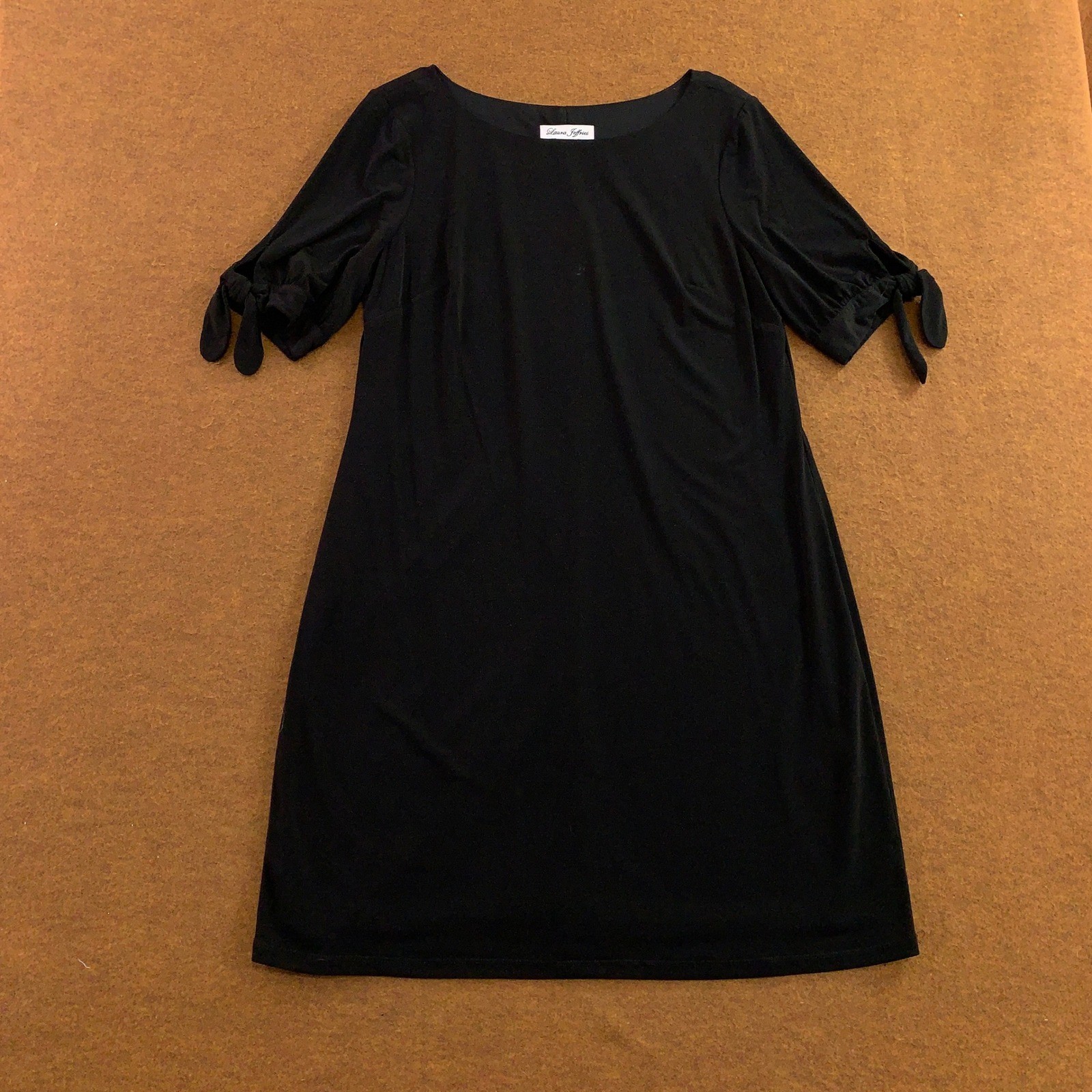 Laura Jeffries Womens 12 Black Tie Sleeve Shift Jersey Dress *Flaw