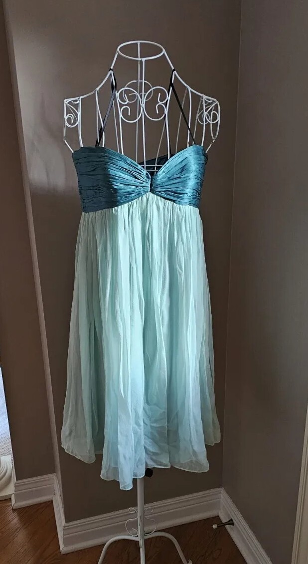 NEW $285 Laundry by Design 100% Silk Black Straps Cocktail Prom Blue Dress Sz 10