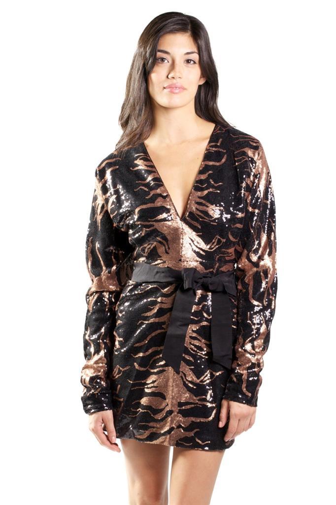 Mark and James Badgley Mischka Dolman Animal Sequin Mini Black Copper 440 Dress