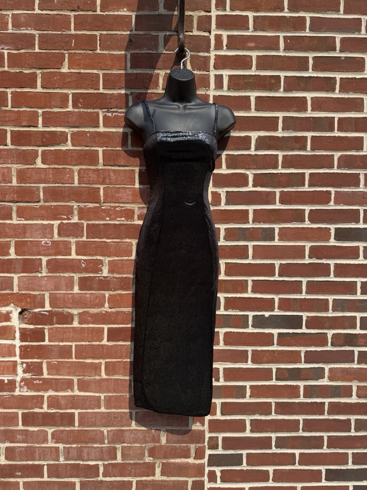 H&M Women’s Black Solid Square Neck Strappy Sleeveless Bodycon Midi Dress XS