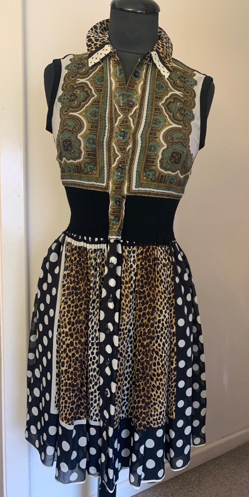 Dolce and Gabbana D&G Multi Pattern Scarf Silk Runway Dress IT44 UK10 US6 EU36