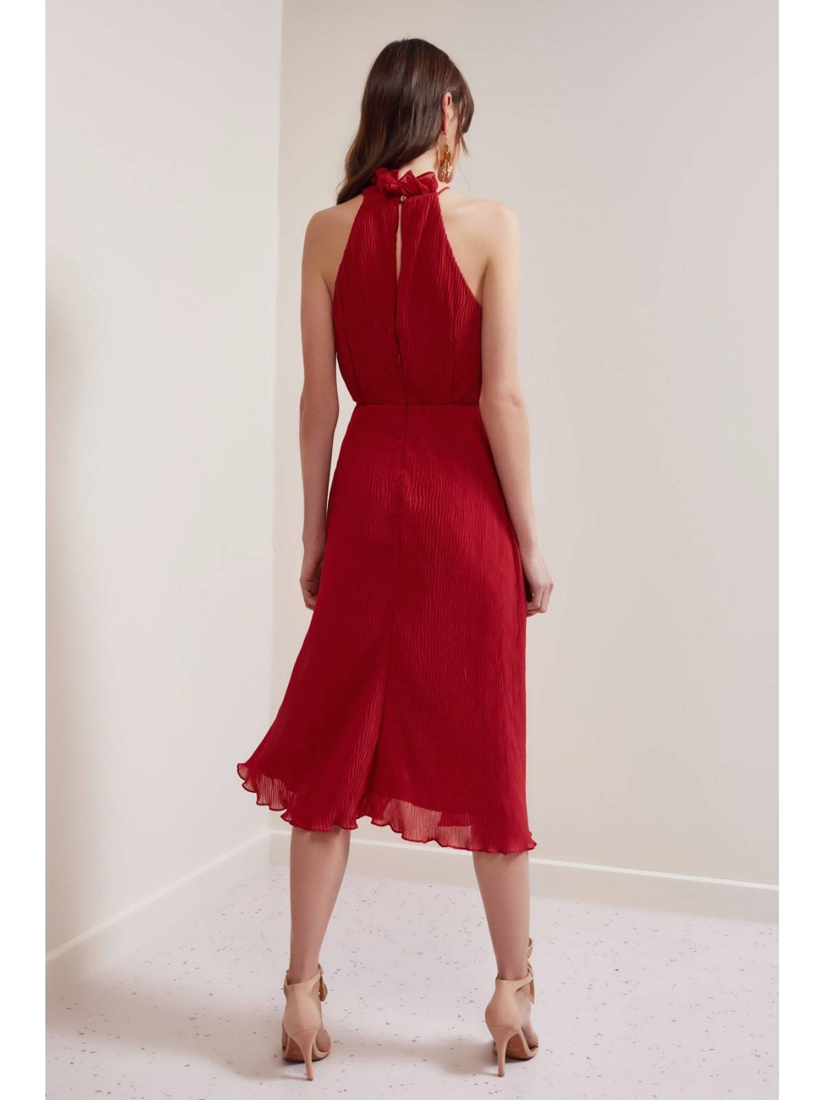 KEEPSAKE the Label Red Pleated Chiffon Keyhole Faux Wrap Cocktail Dress M = 8/10