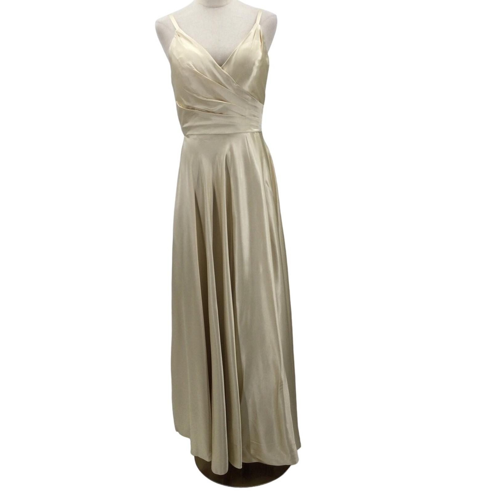 FORMAL PARTY SZ 6 S champagne cream satin faux wrap lace up maxi dress NEW 0B10