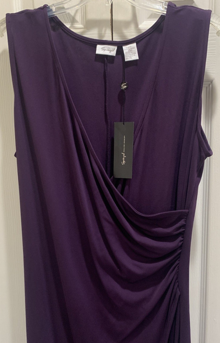 NWT Spiegel Eggplant Purple Sleeveless V Neck Faux Wrap Dress w/ Jacket Size XL