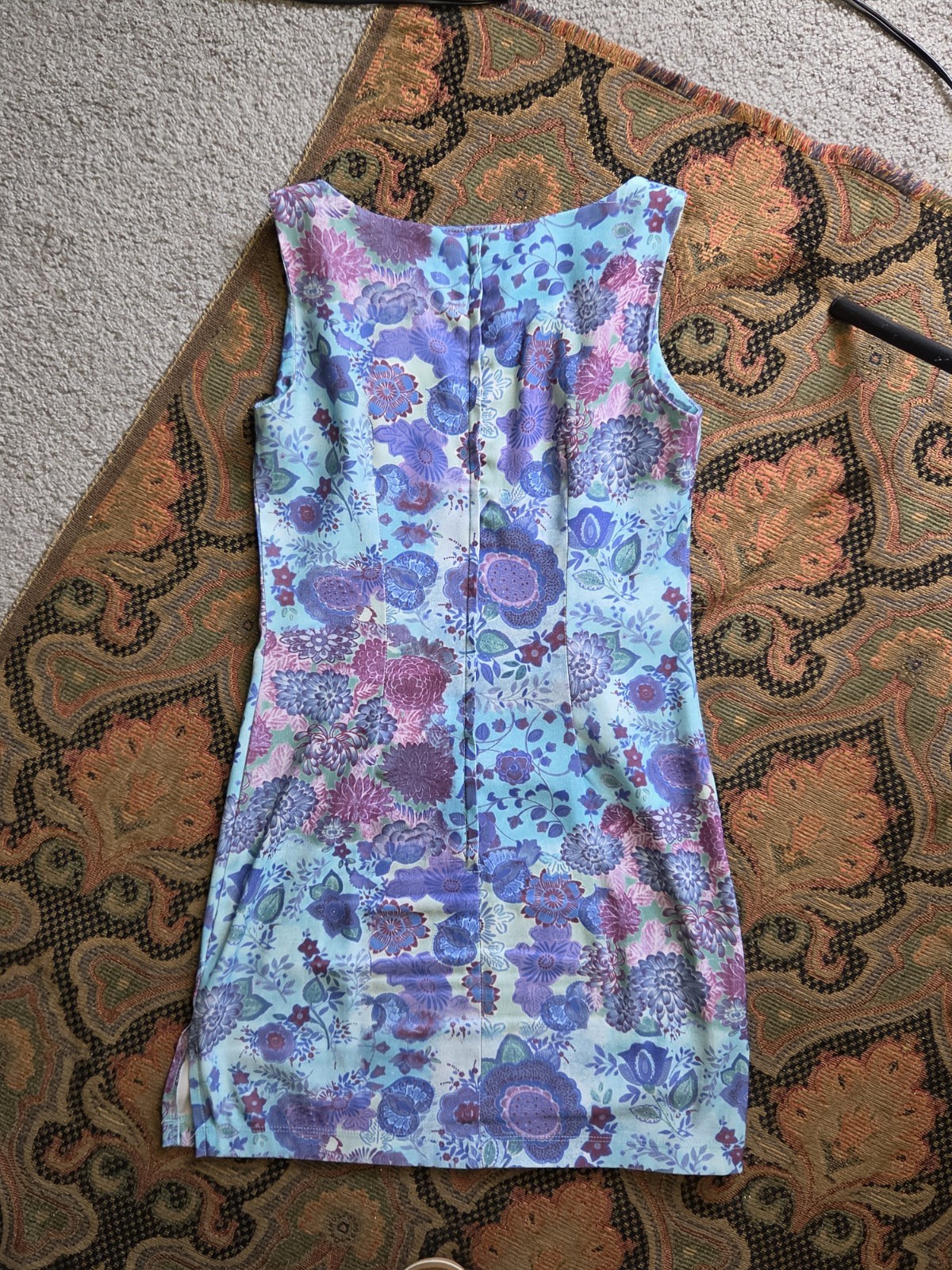 Y2K My Michelle Blue Purple Bright Retro Floral Artsy Shift Mini Dress Size 3/4