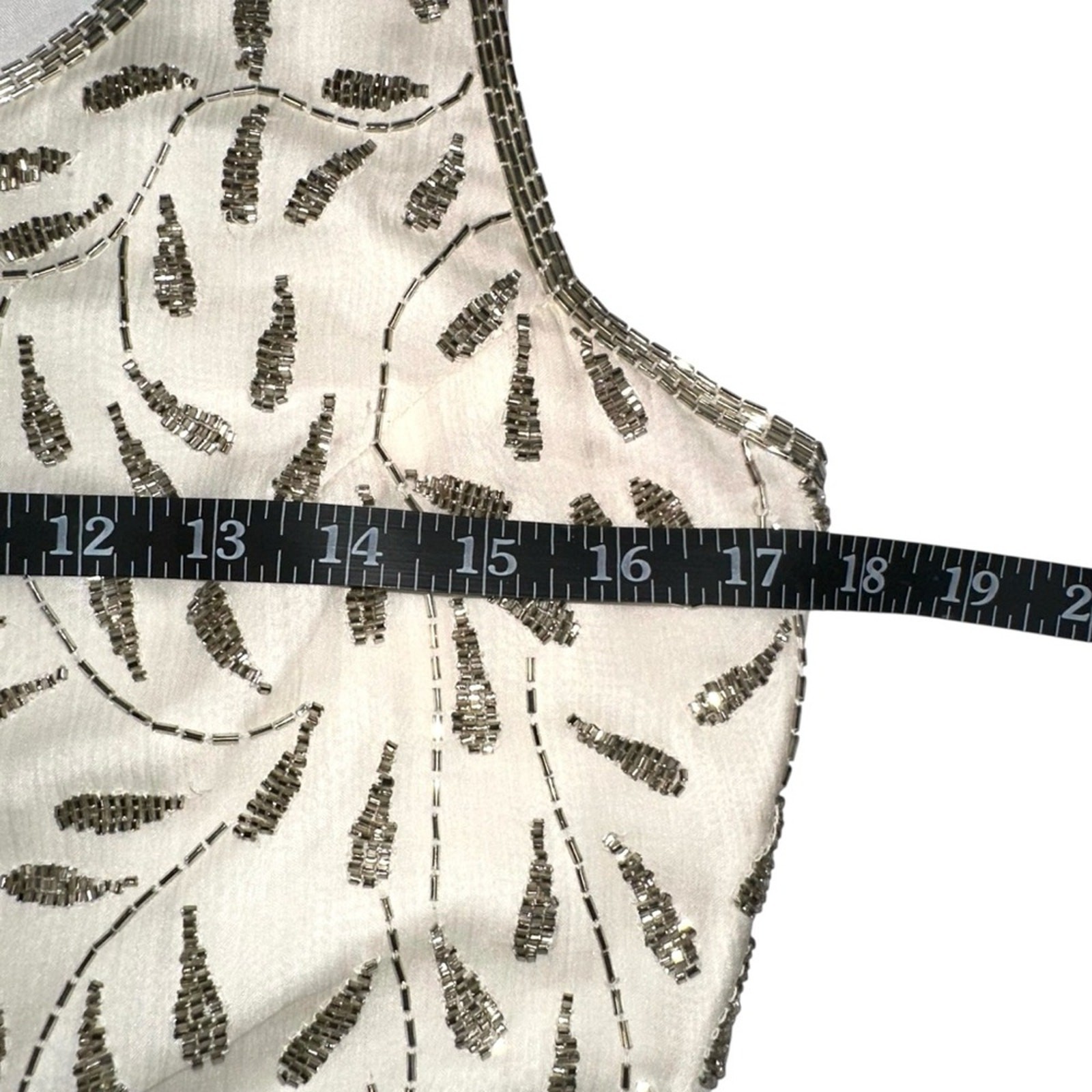 Scala Vintage Silk Cream Embellished Glass Beaded Sleeveless Mini Dress G2U