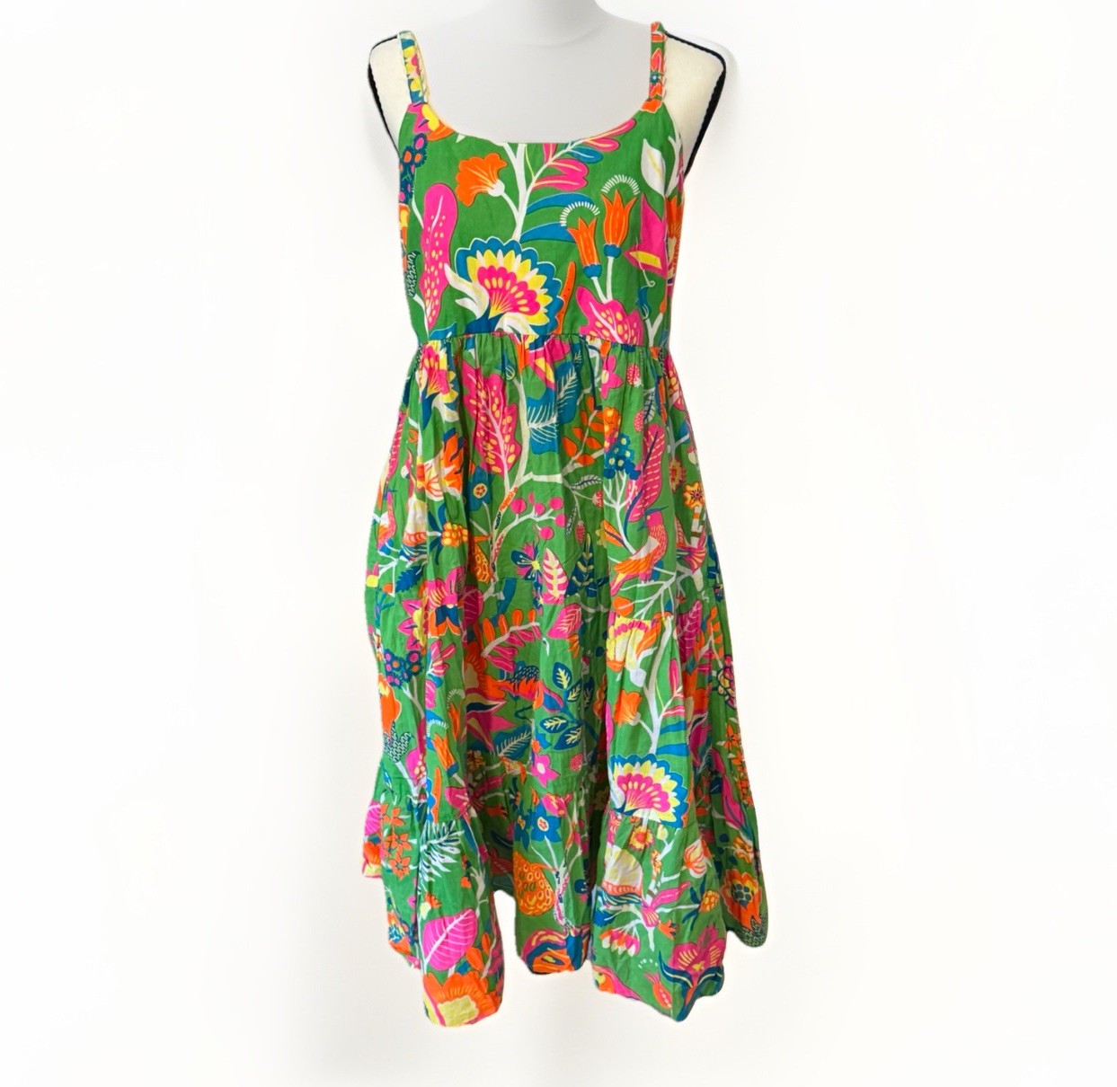 Orientique Madurai Dress Green Floral Boho Organic Cotton Strappy NWT
