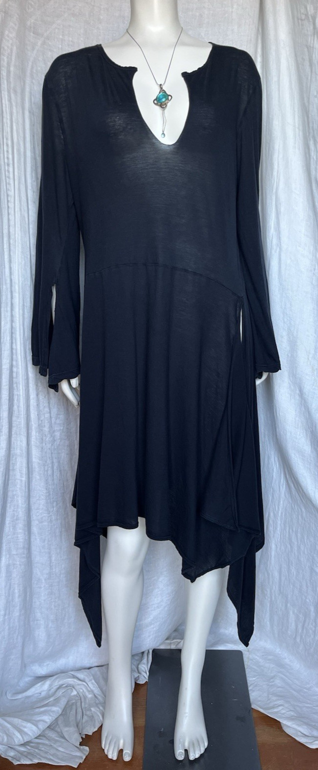 Vintage Y2K Asymmetric Dress Flare Sleeve Dark Fairycore Goth Witchy Lagenlook S