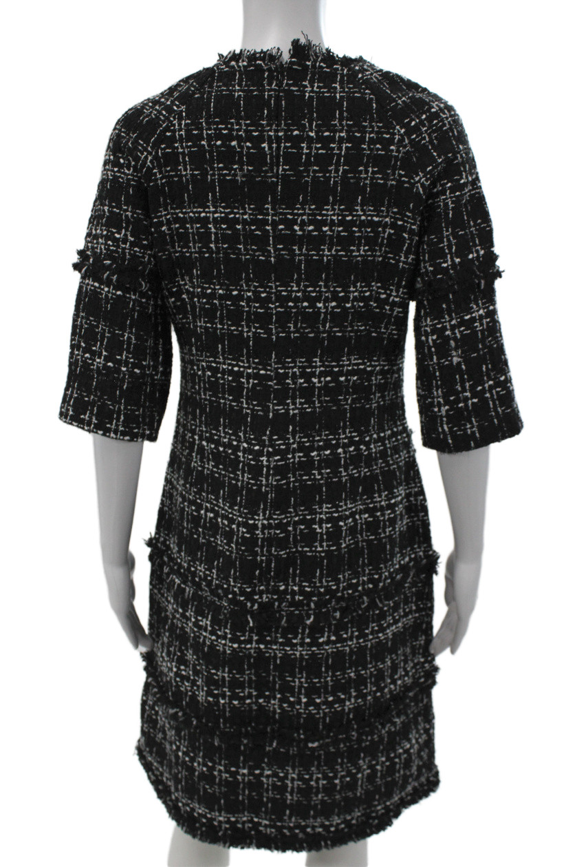J. Ing Womens Sheath Shift Black Check Long Sleeves Knee Length Size L