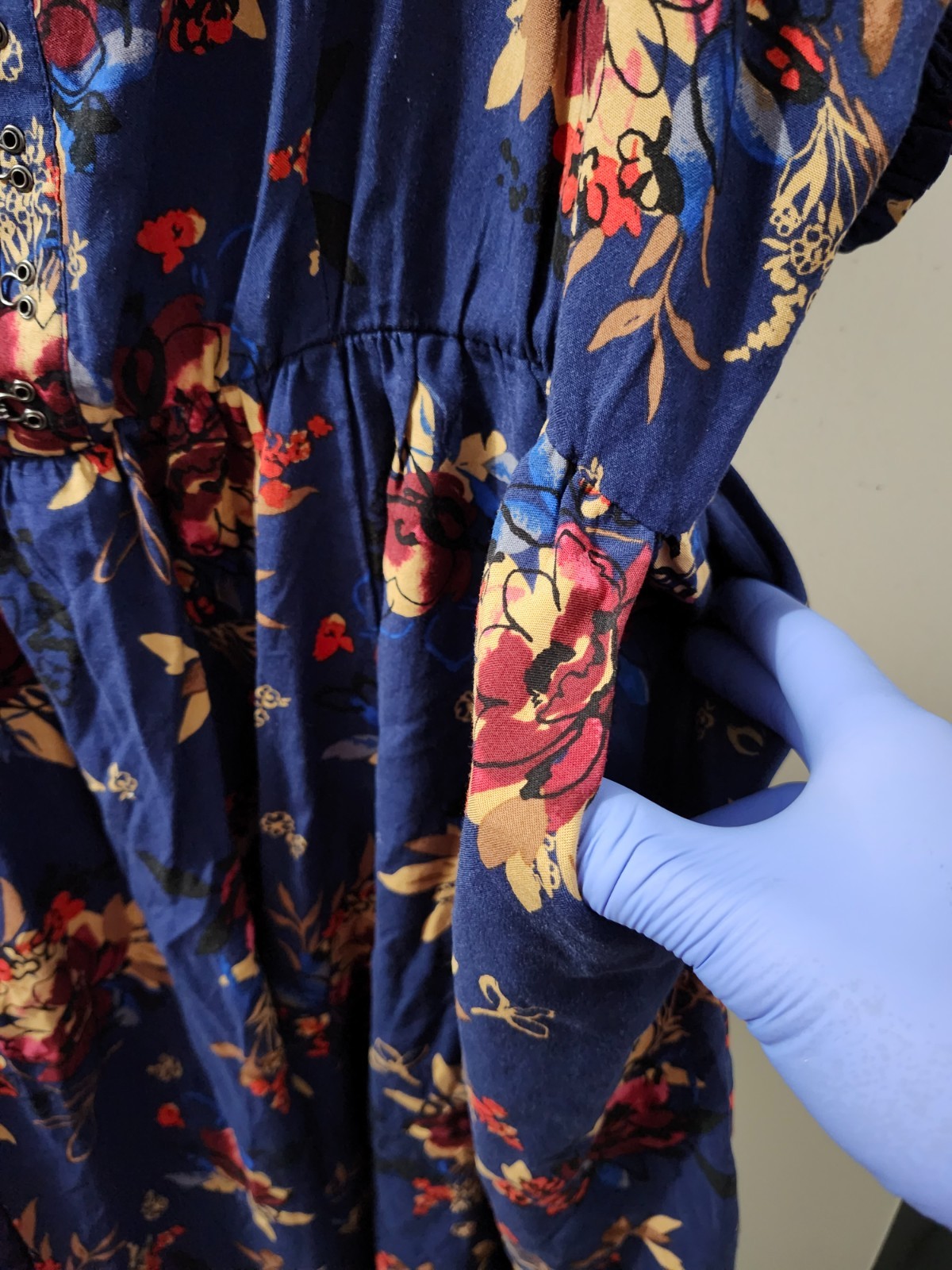 Torrid Dress Womens 1X Blue Skater Hook Eye Henley Floral Smock Short Sleeve Pkt