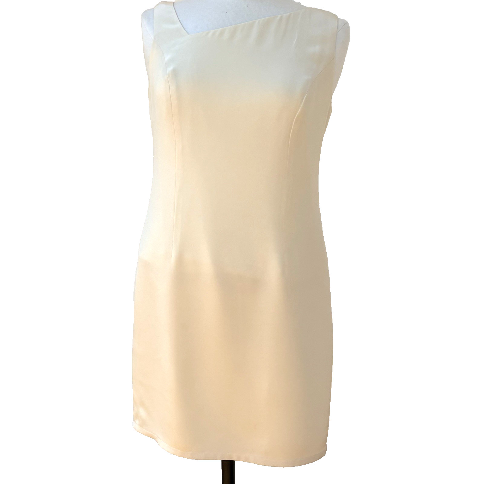 Rickie Freeman Teri Jon Silk Sheath Dress Cream Asymmetrical Size 4 Minimalist