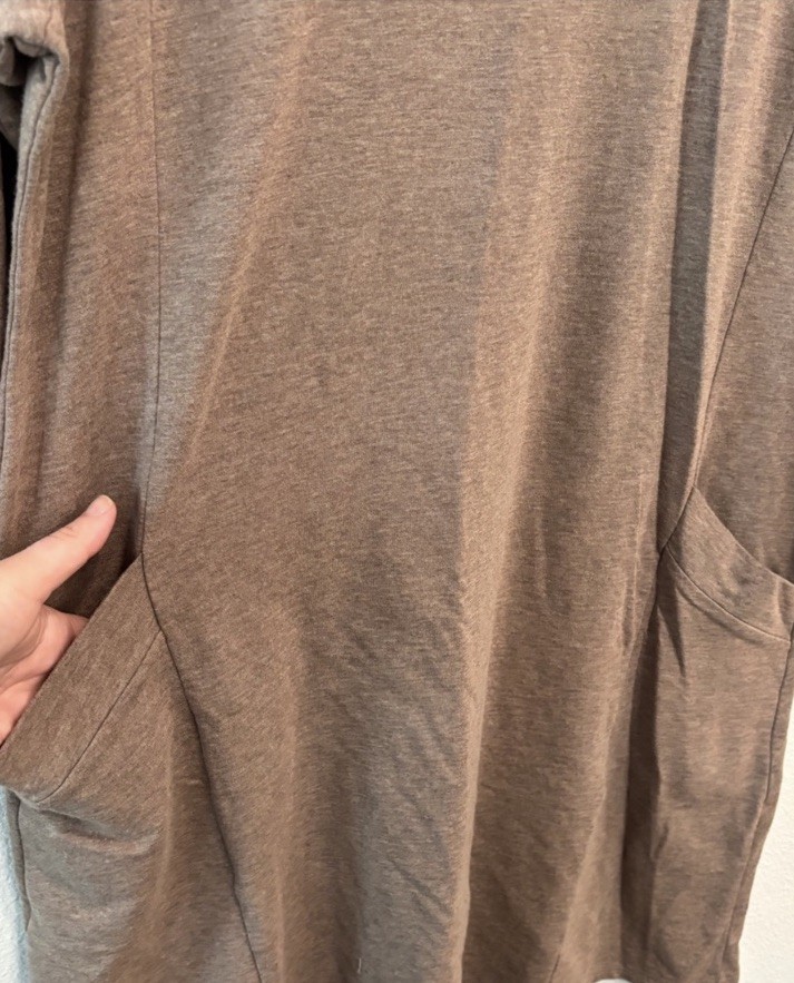 Pure Jill Brown Solid Scoop Neck 3/4 Sleeve Knit T-Shirt Dress Pockets L