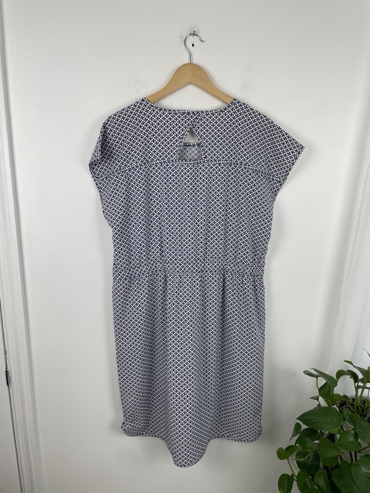 Talbots XLP Navy White Floral Drawstring Shift Dress Women’s XL Petite