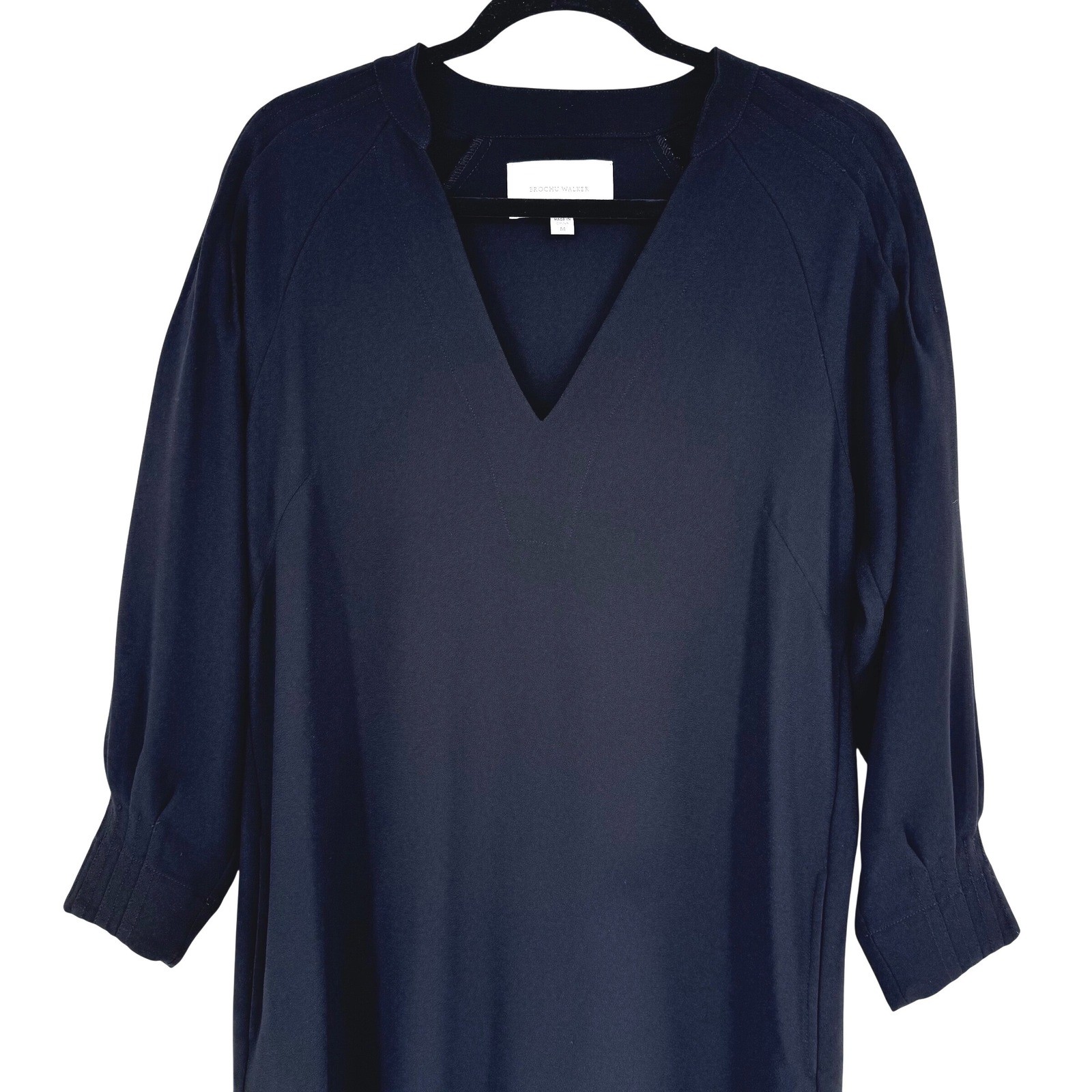 Brochu Walker Black Shift Dress Sz M Pleated Sleeves Quiet Luxury Minimalist