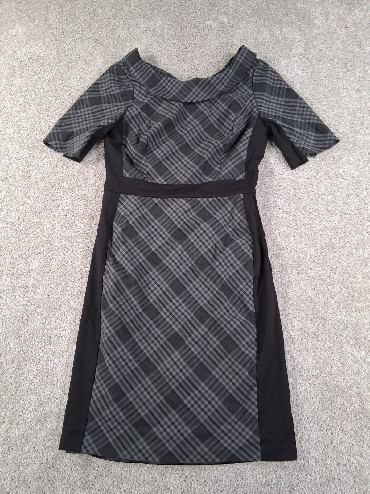 White House Black Market Size 10 Womens Dress Black Gray Plaid Polyester Blend