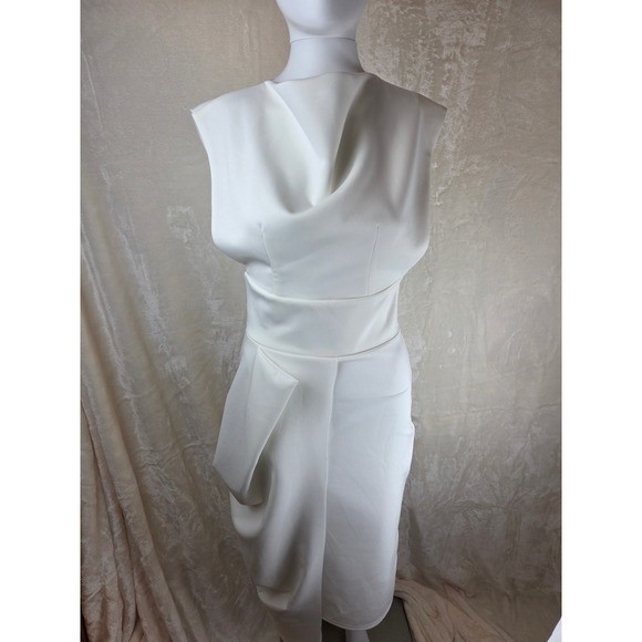 CBR White Draped Midi Dress Sleeveless Zipper Waist Corset Style S