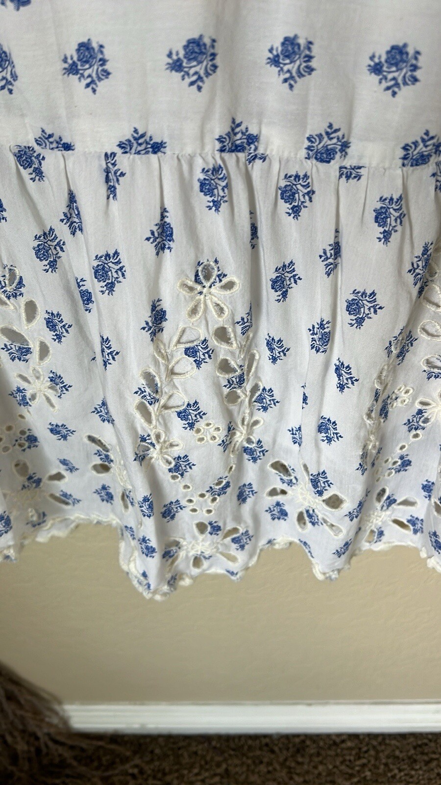 Meadow Rue White & Blue Floral Eyelet Mini Dress