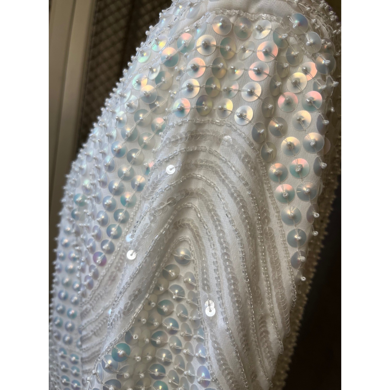 Parker White Pearl Beaded Sequin Flapper Dress Gatsby Glamour Party Size 6 EUC