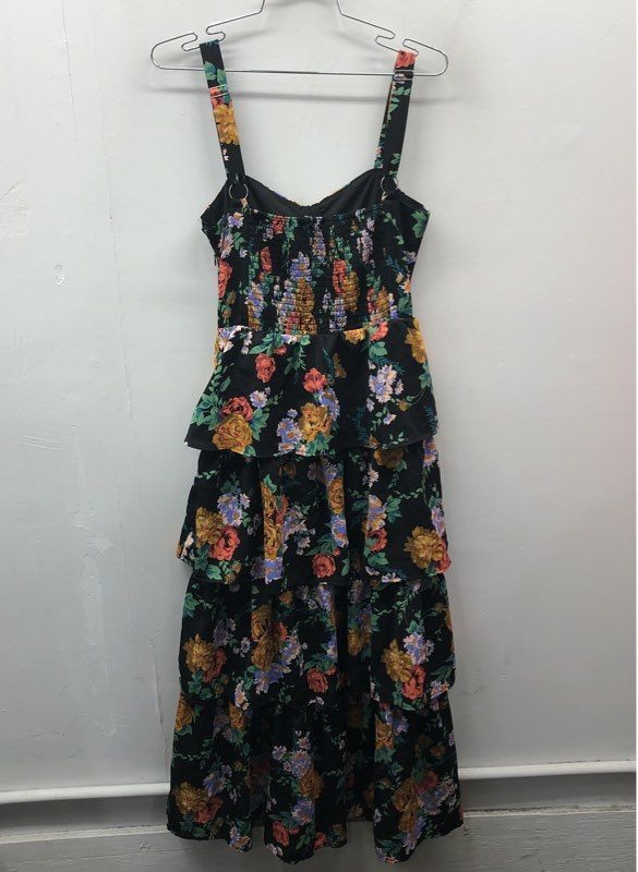 FORE Women’s Black Floral Tiered Ruffle Dress Adjustable Straps Size XS