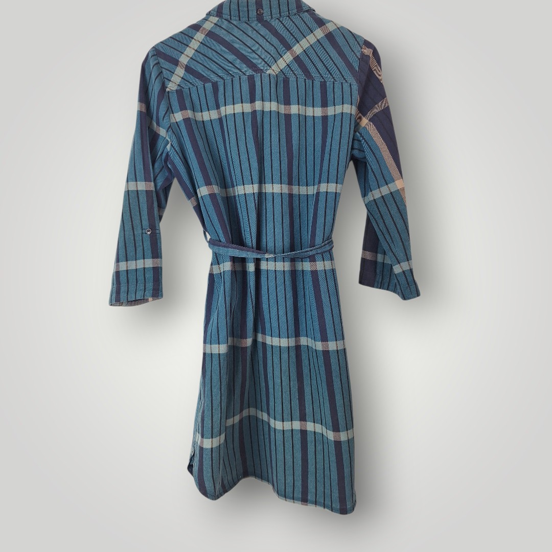 White Stuff Checkmate Shirt Dress Womens 14 Blue Plaid Cotton Belted Mini Tunic