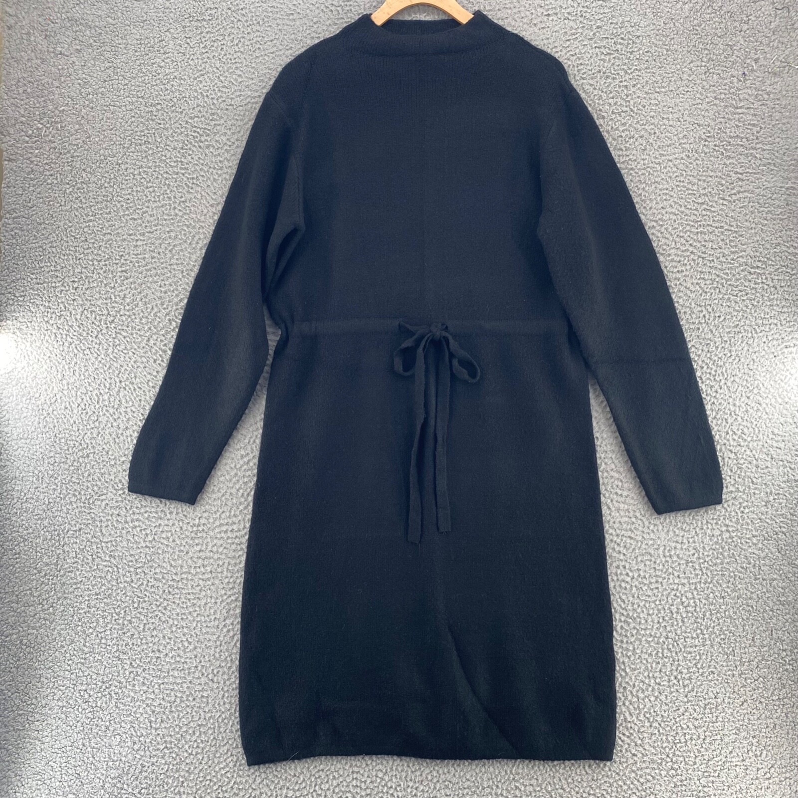HYFVE Dress Women Medium Black Sweater Funnel Neck Tie Front Knee Length Knit