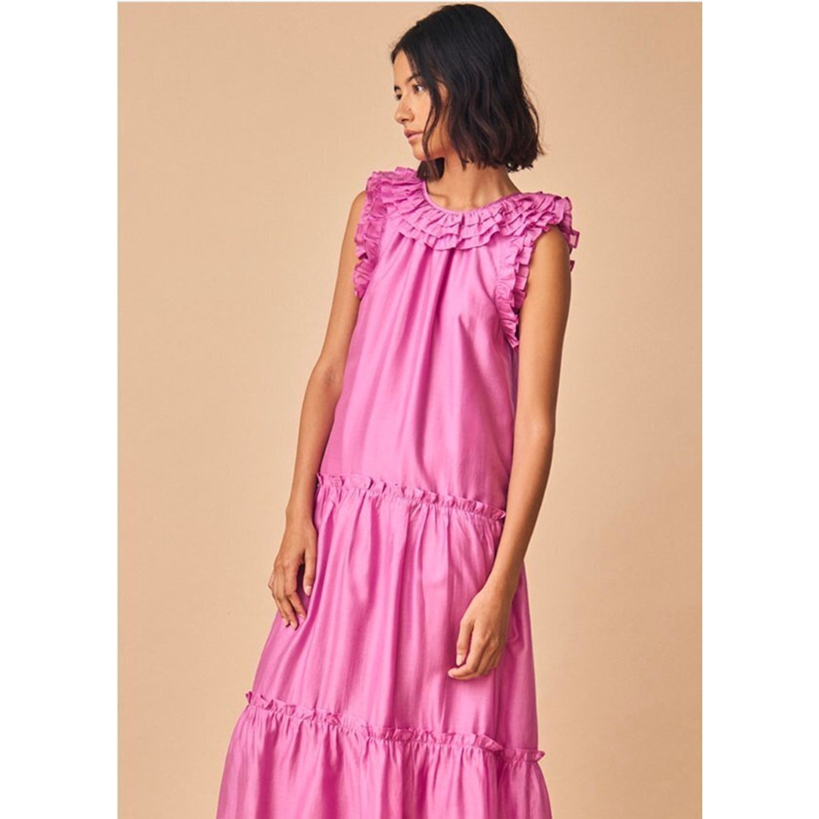 HUNTER BELL Sz S Small Davey Dress Magenta Pink Purple Maxi Ruffle