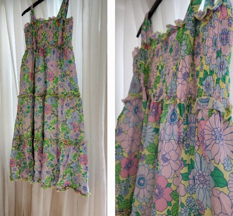 Floral Vintage Style Dress, Size L, Tiered & Fully Lined. Can Be Worn Strapless