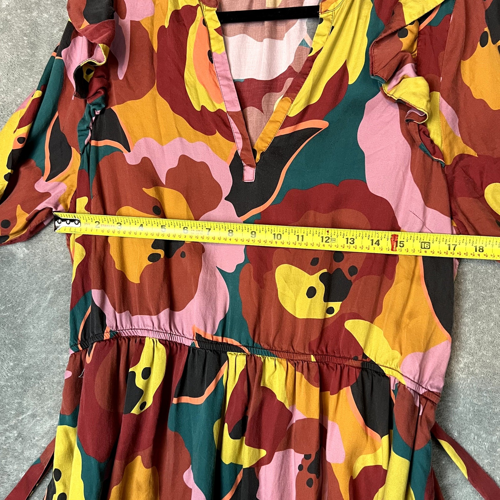 Marine Layer Elise Exploded Floral Ruffle Tiered Mini Dress Tie Sash Women’s XL