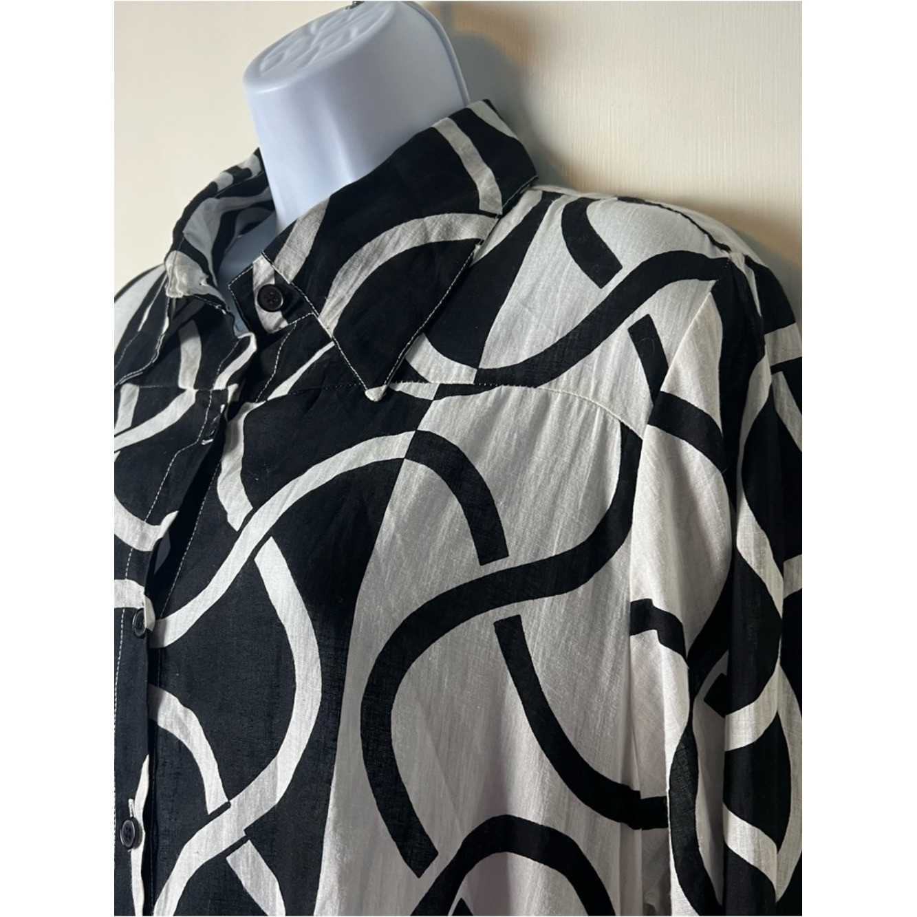 Step In Style Abstract Swirl Print Cotton Lagenlook Hi-Low Shirtdress Sz L