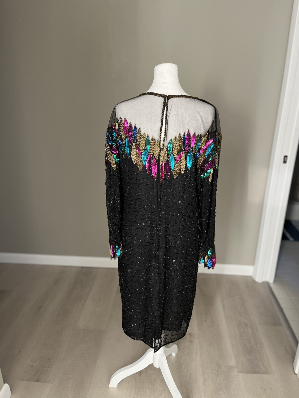 Creative Creations 100% Silk Sequined Long Sleeve Dress See Description