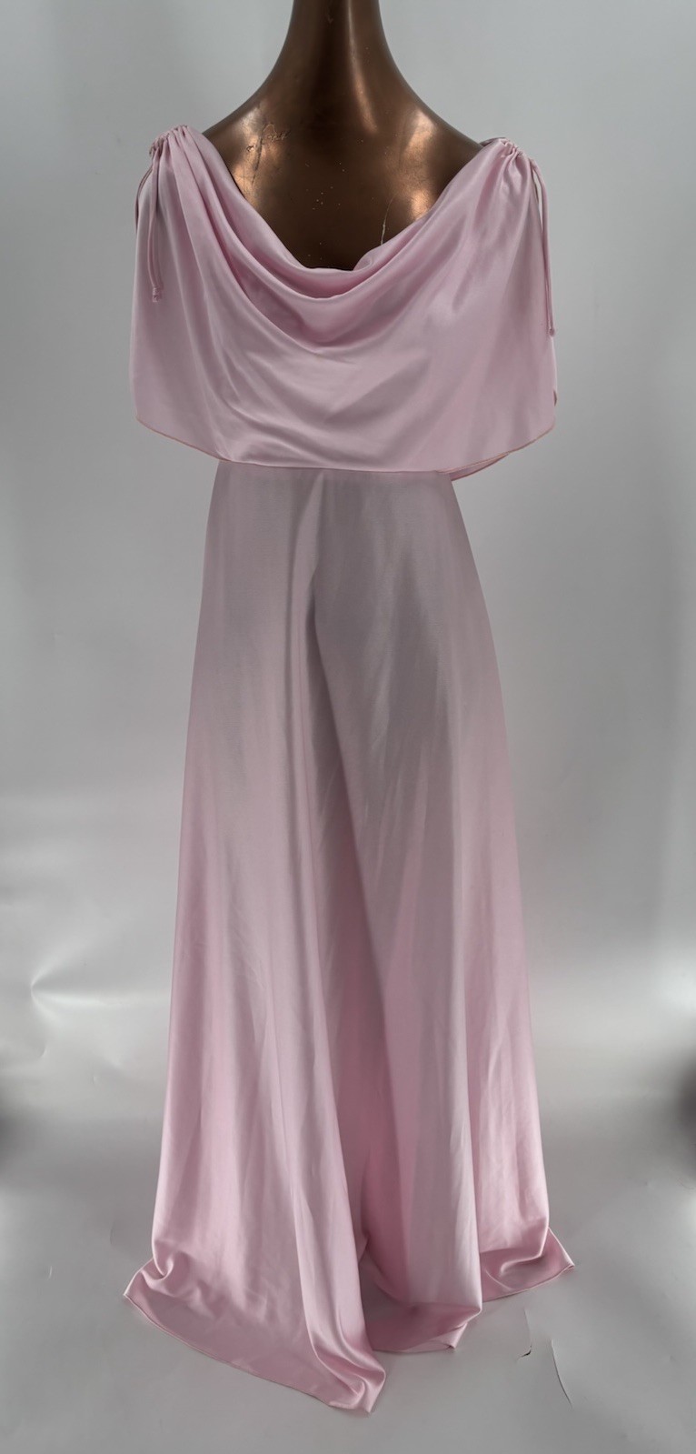 Vintage 1960s Dress Womens Small Pink Sleeveless Draped Semisheer Maxi Zip Up