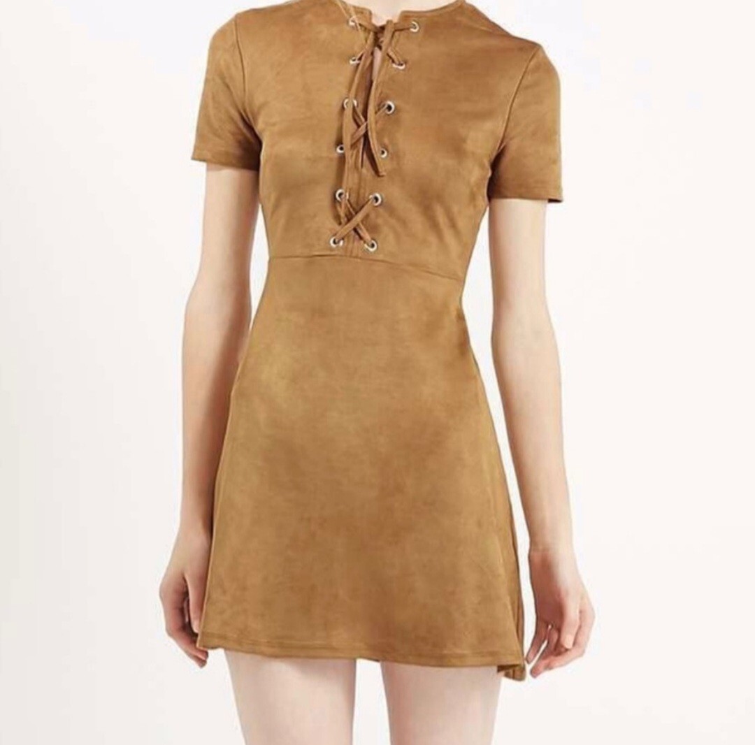 TopShop Honey Brown Short Sleeve Mini Slim Fit Dress Size 8 Petite