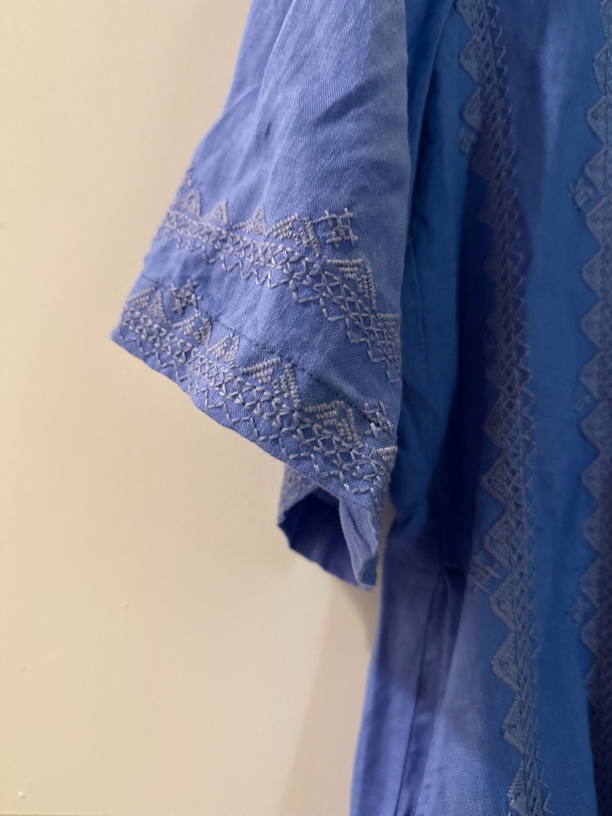 Johnny Was BNWT Kimono Sleeve Embroidered Linen Shirt Dress 💖Baja Blue M $225