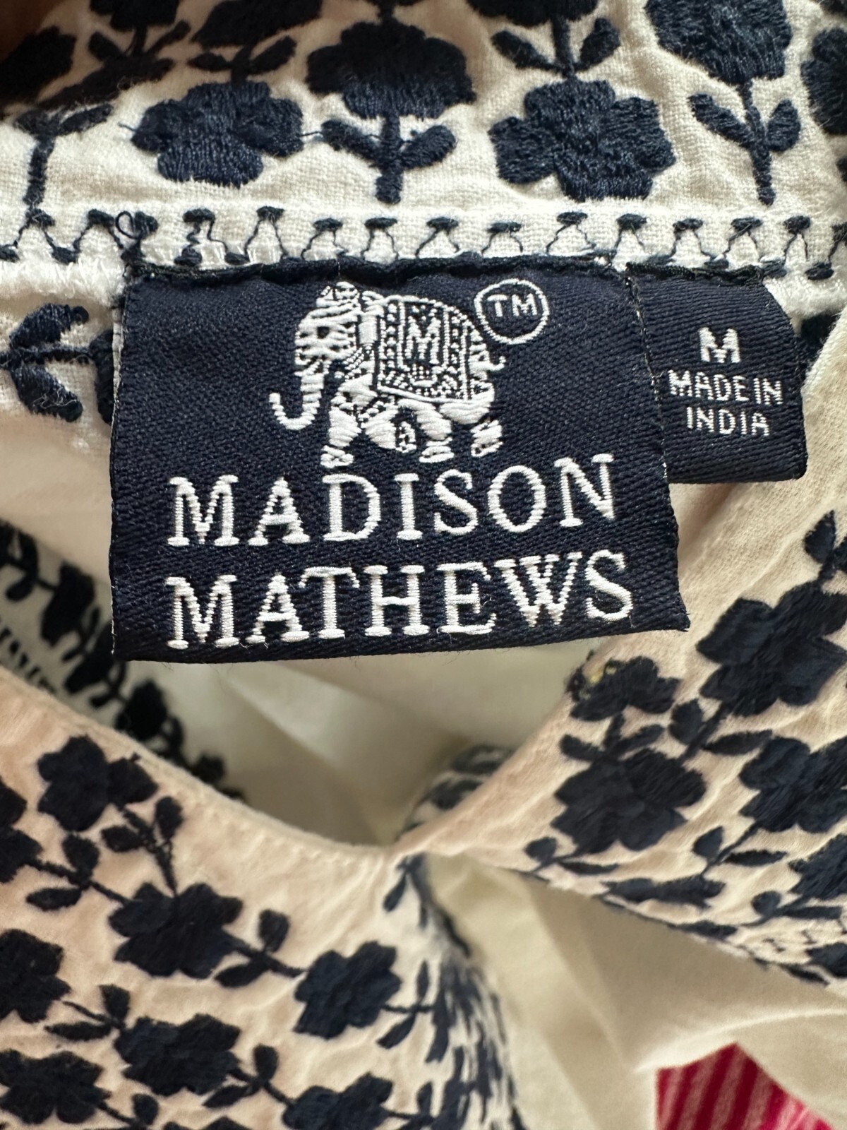 Madison Matthews White Cotton Embroidered Midi Dress Size Medium