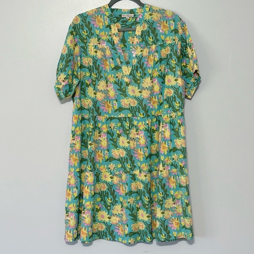 Fitzroy & Willa Botanical Floral Tiered Midi Dress Size Large