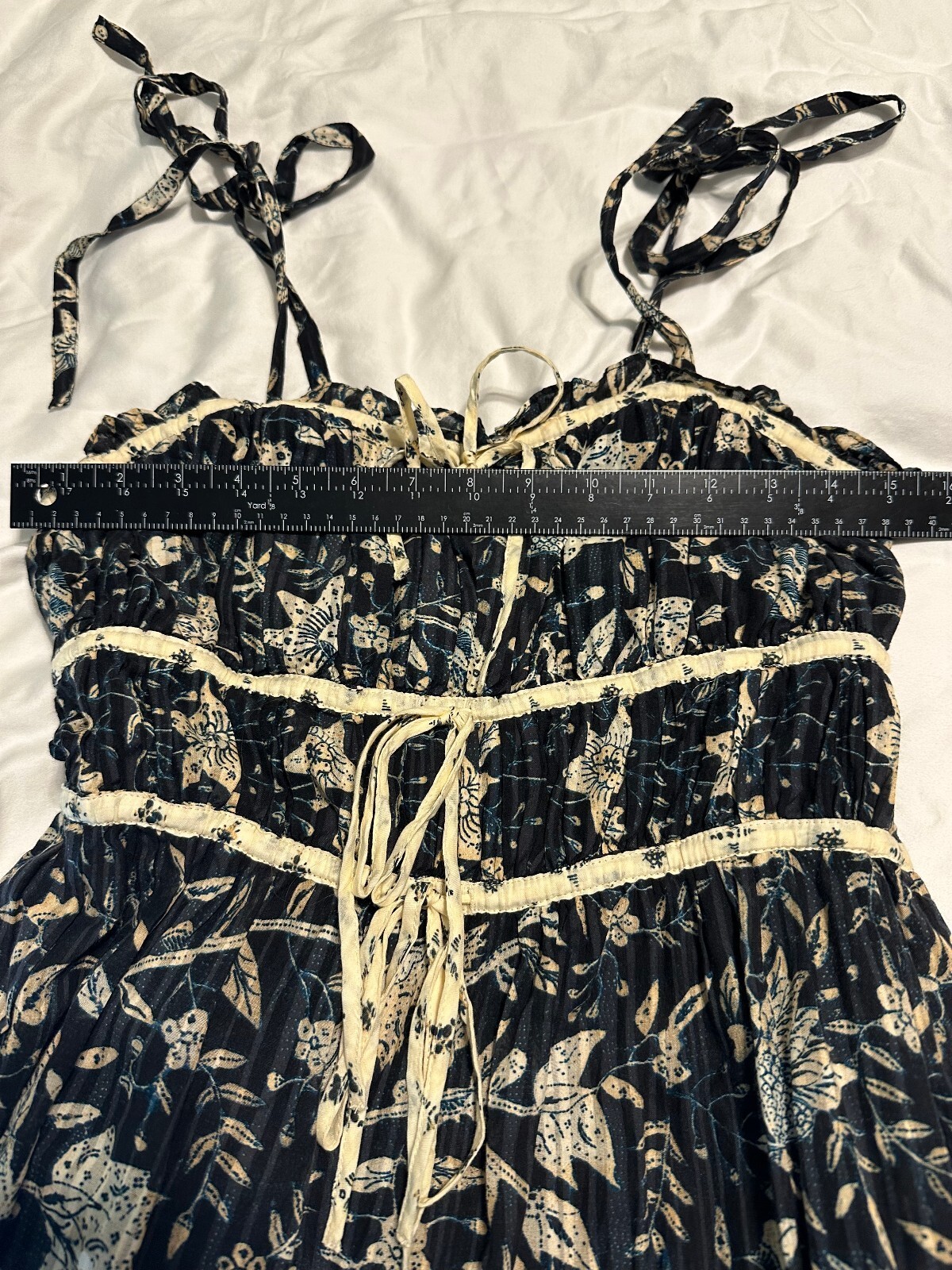 Ulla Johnson Indah Smocked Bodice Floral Midi Dress Black Cream Sz 4