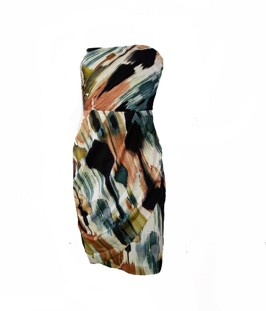 NWT $198 Ann Taylor Brush stroke print Drapery strapless formal Dress Sz 8P, 12P