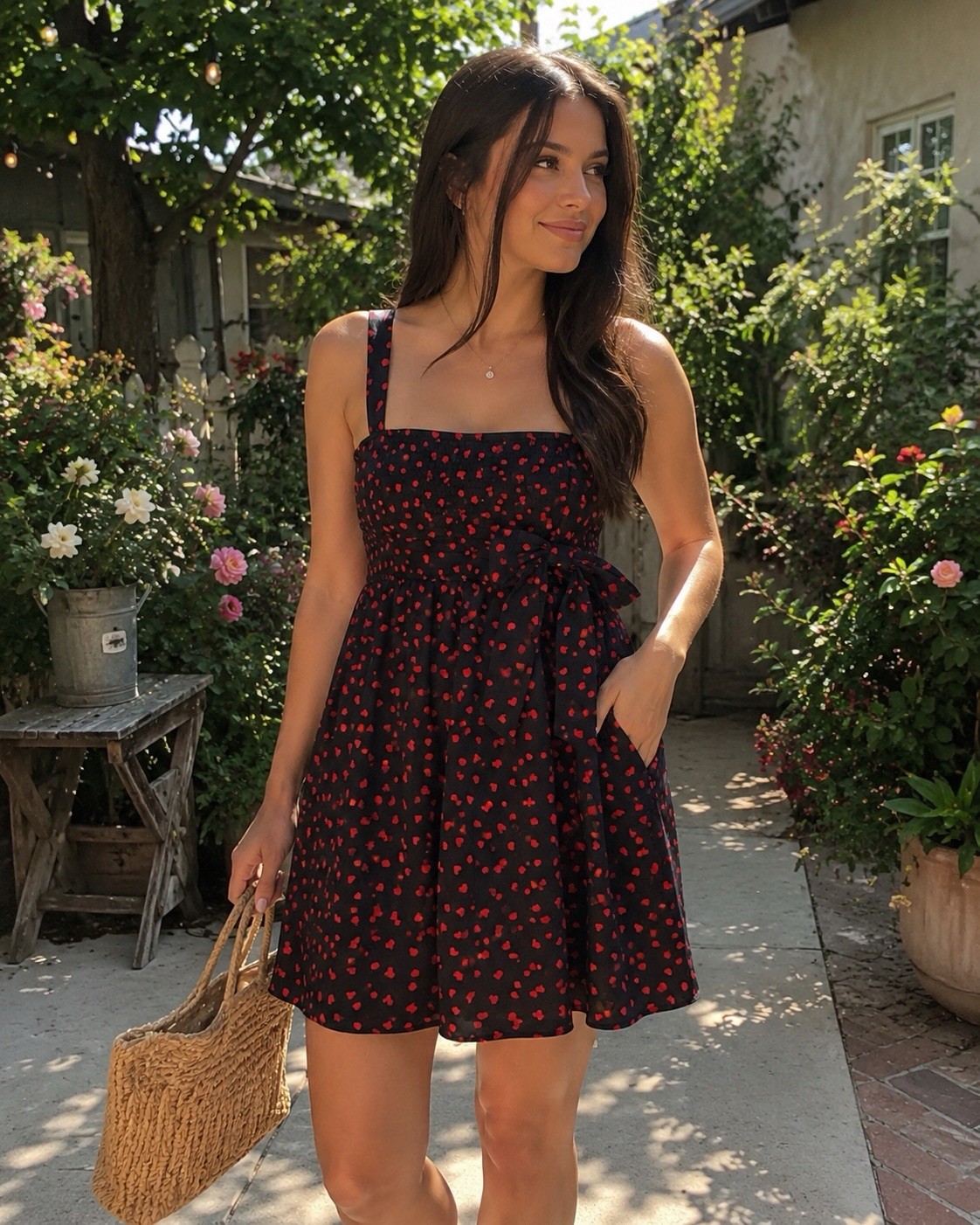 ❤️ Black & Red Heart Print Babydoll Dress | Bow Detail | Romantic Date Night ❤️
