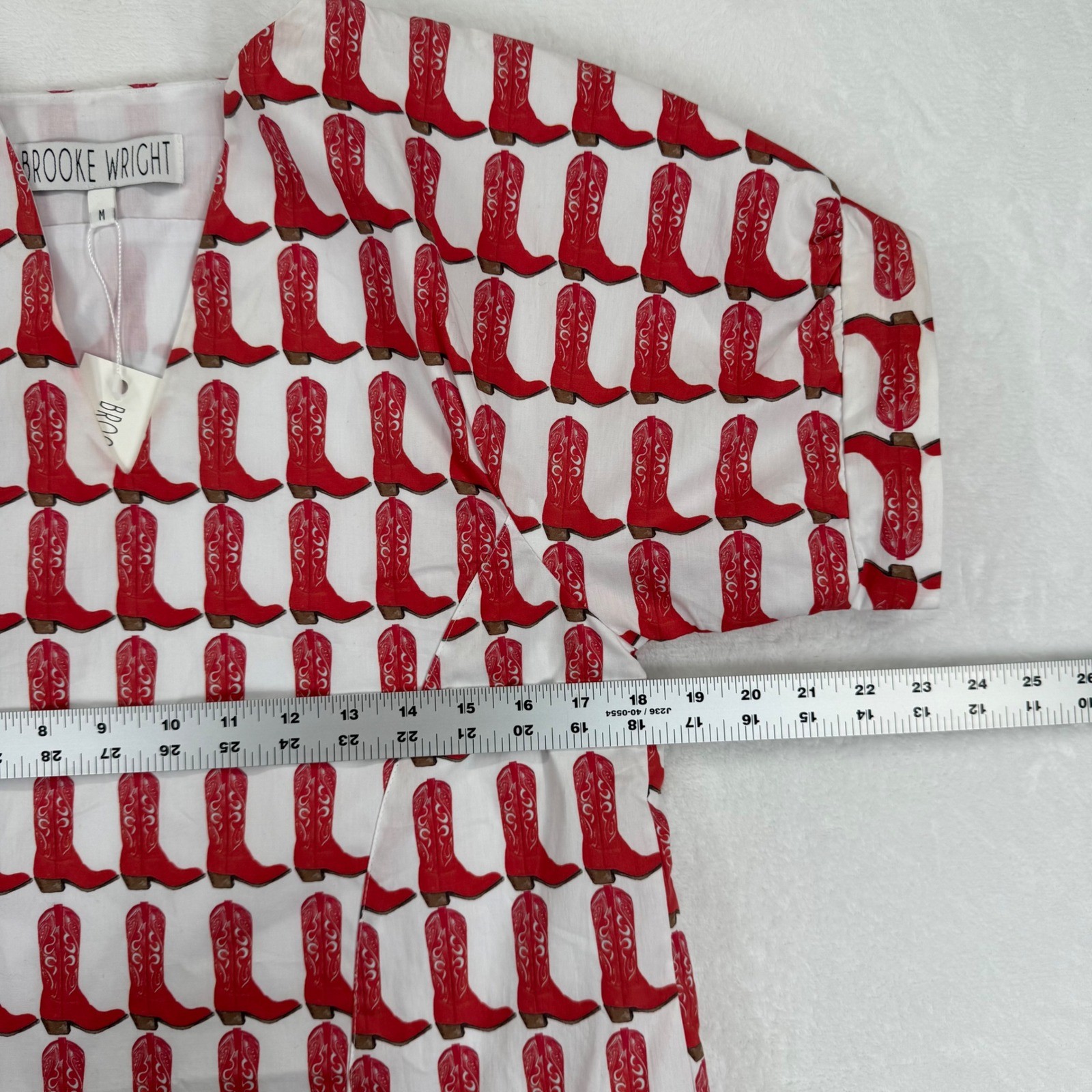 Brooke Wright Lucy Dress Medium White Red Cowboy Boot Cotton Poplin NWT READ