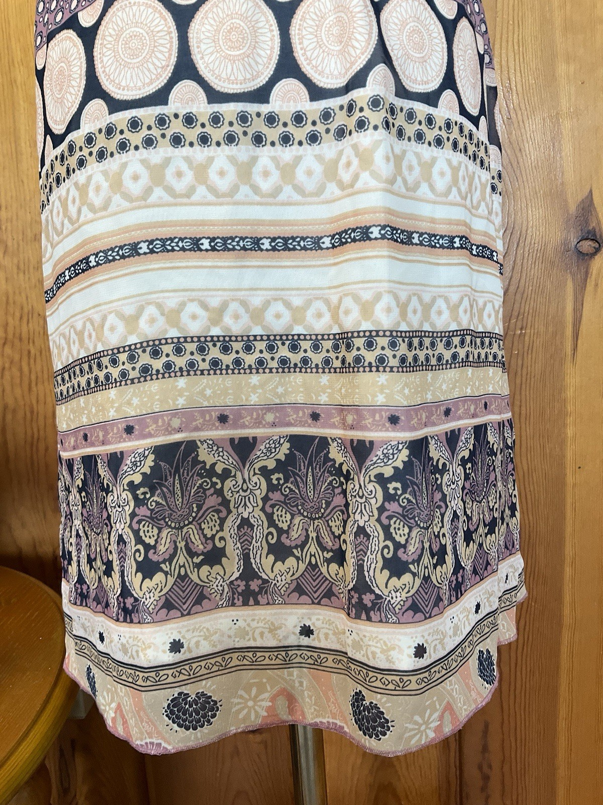 Medium Strapless Dress Purple Tan Paisley Boho Pattern Light Navy Blue Stripe