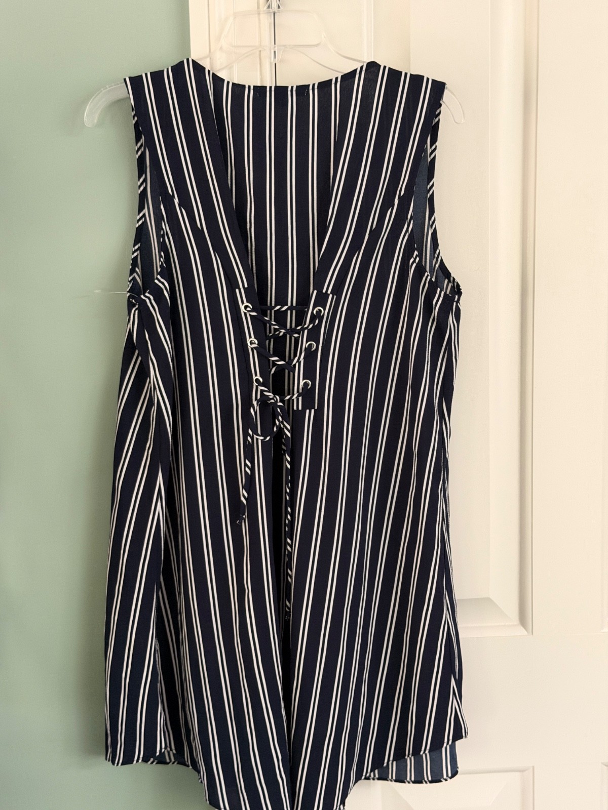 Women’s Green Envelope Navy Striped SLeeveless Sundress/Coverup Size L,NWT